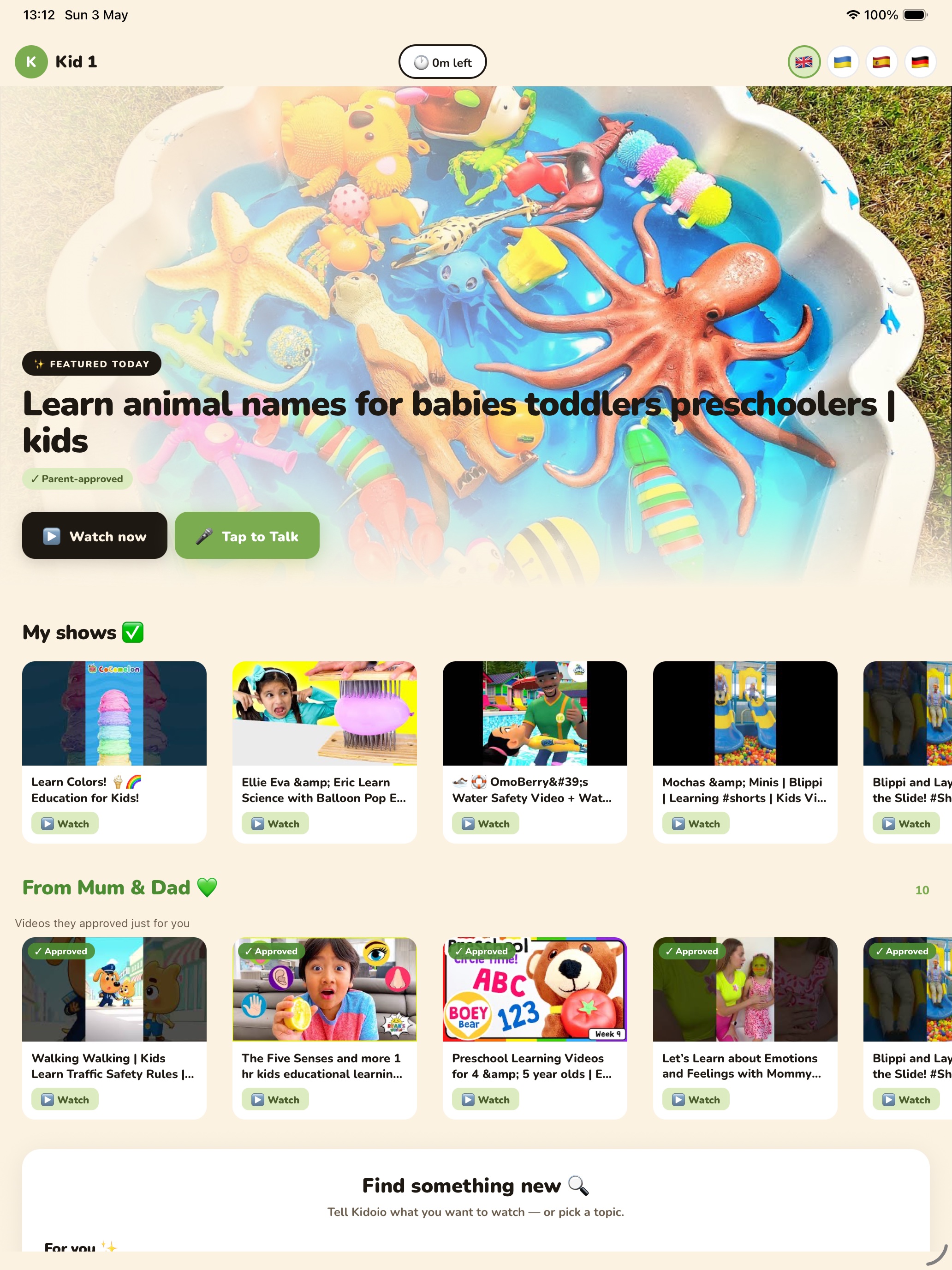 Kid avatar customisation screen — pick face, hair, accessories; the kid makes the app feel like theirs